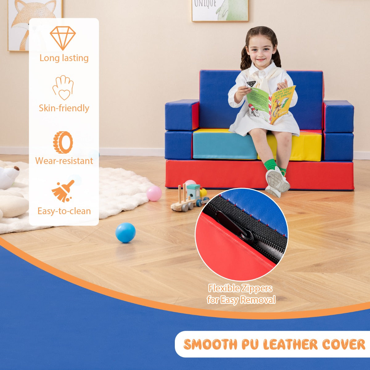 4-In-1 Multi-functional Combination Sofa Set with Durable PU Surface for Kids-Multicolour