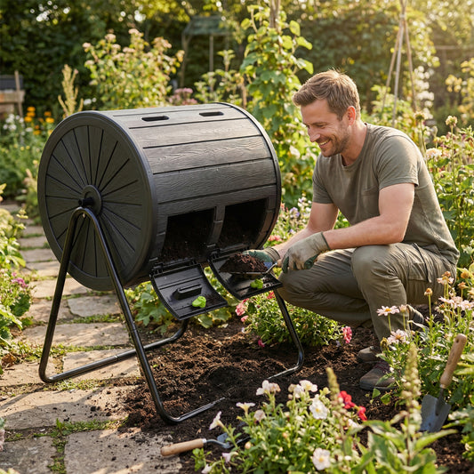 142 Large Outdoor Compost Tumbler with Dual Chambers-Black