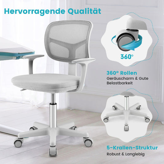 Adjustable Desk Chair with 5 Rolling Casters for Kids-Gray