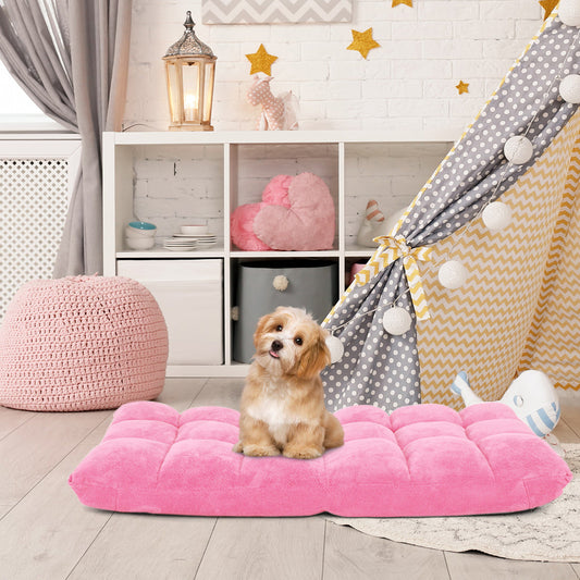 Coral Velvet Floor Gaming Chair with 14-Position Adjustable Back-Pink