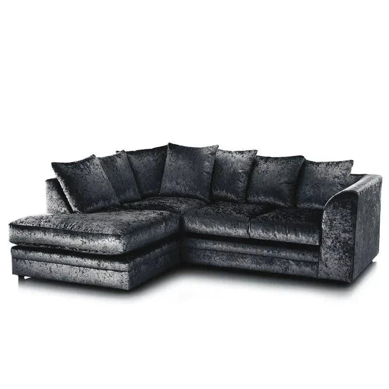 Narożna sofa Willa Arlo Crushed Velvet – srebrna, norka, czarna