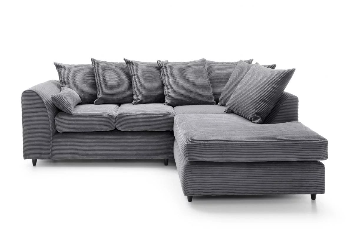 Jasmine Jumbo Cord Corner Sofa - Right Arm Grey