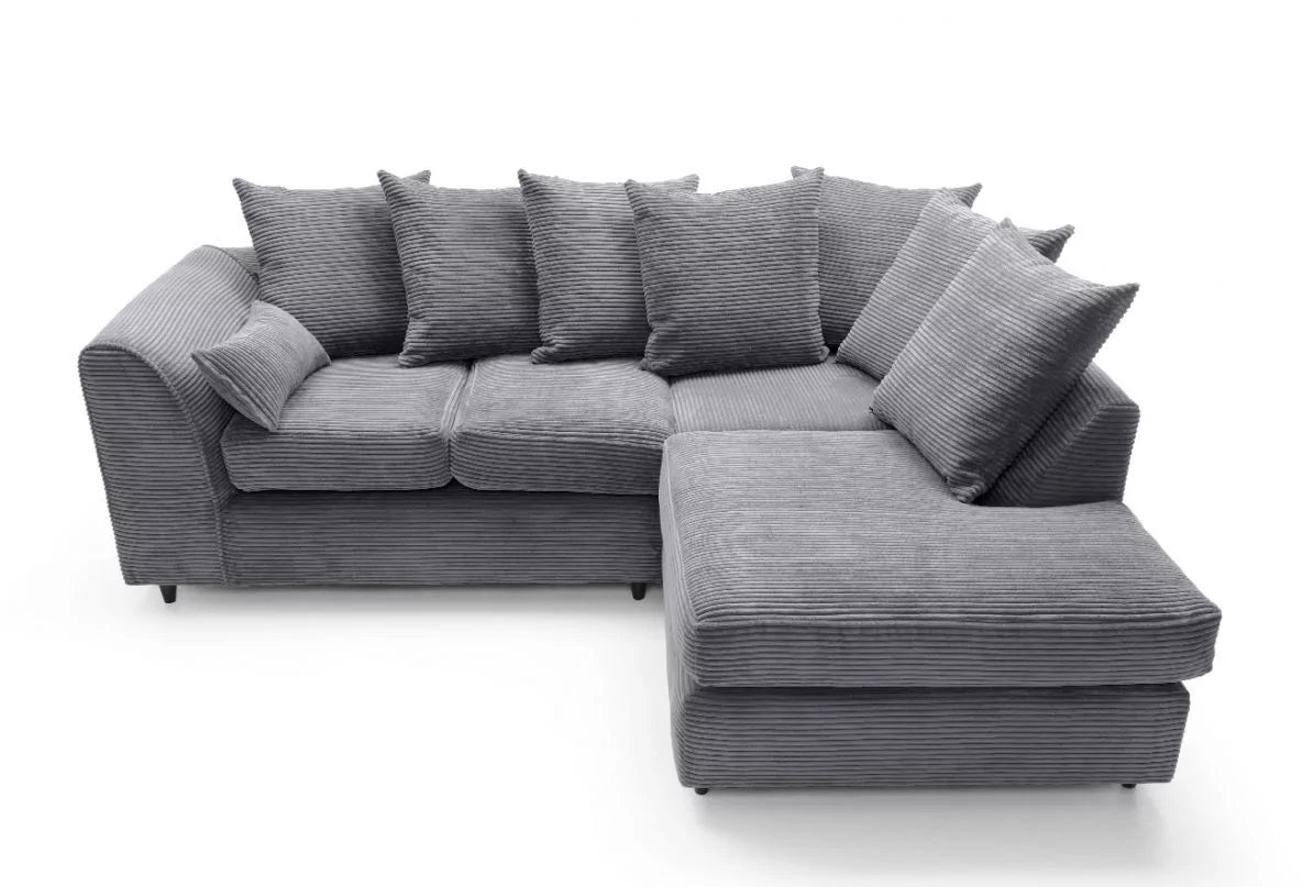 Jasmine Jumbo Cord Corner Sofa - Right Arm Grey