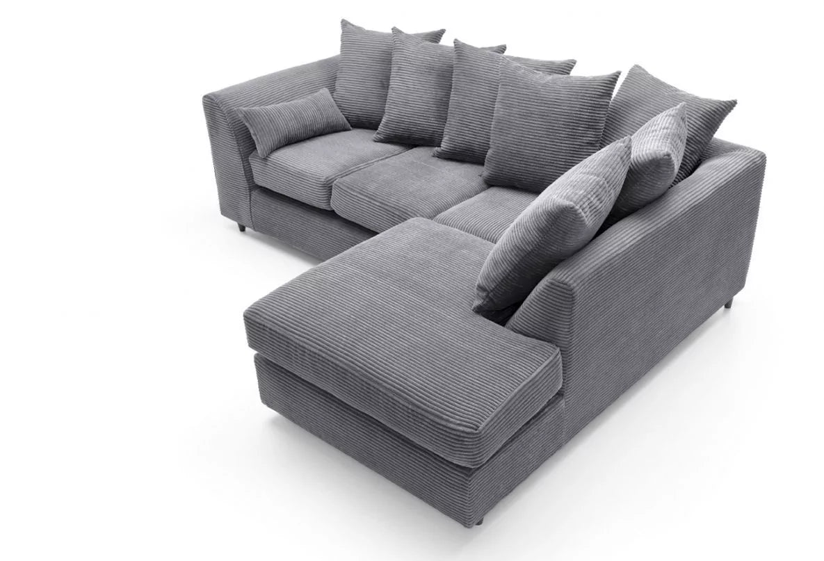 Jasmine Jumbo Cord Corner Sofa - Right Arm Grey
