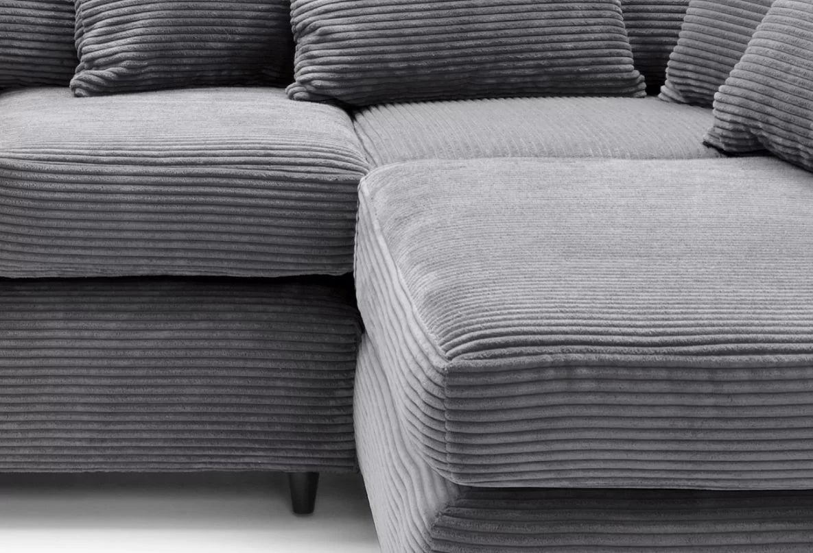 Jasmine Jumbo Cord Corner Sofa - Right Arm Grey