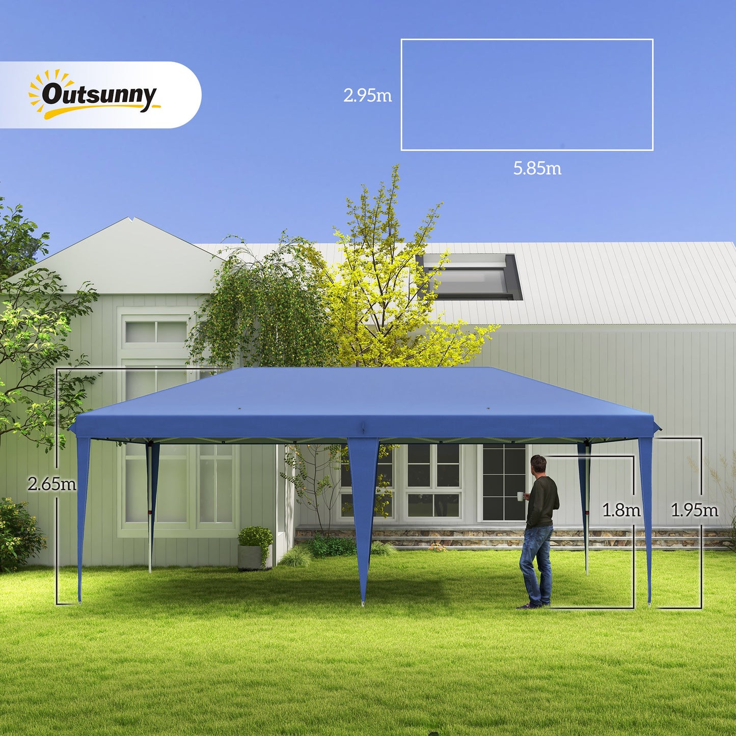 Altana Outsunny Pop Up 3 x 6 m, składany namiot z baldachimem, regulowana wysokość, markiza ślubna z torbą transportową, niebieski