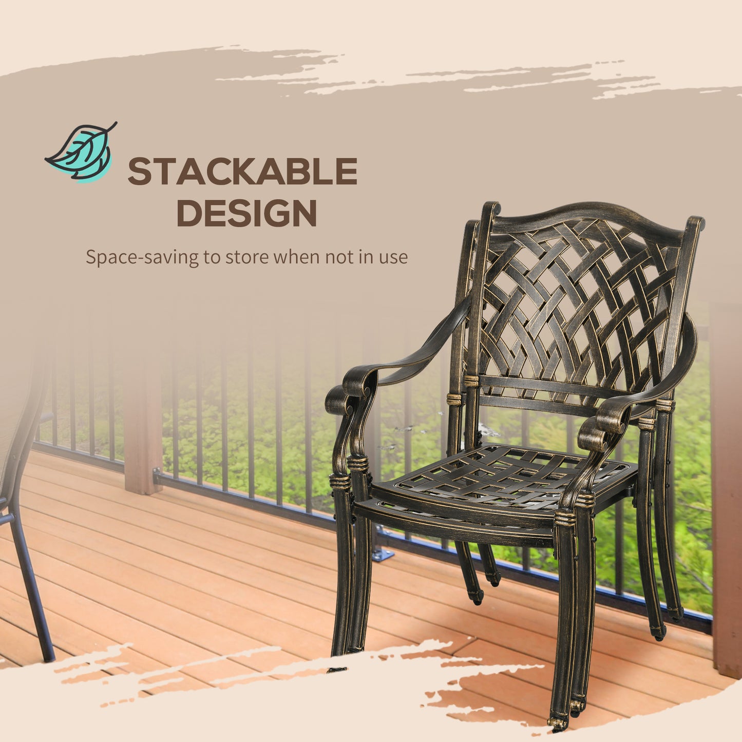 Outsunny 5-Piece Outdoor Furniture Dining Set, Cast Aluminum Conversation Set Includes 4 Chairs and â90cm Round Table with â50mm Umbrella Hole for Patio Garden Deck, Flower Design