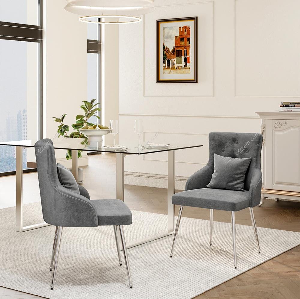 Grey Velvet Tufted Dining Chair with Cushion