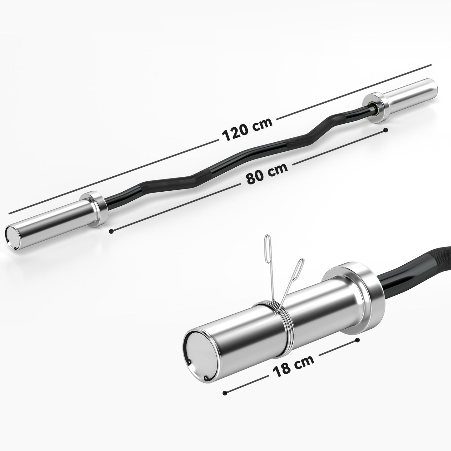 Gryf SPORTNOW EZ Barbell 120 cm do talerzy o średnicy 5 cm, ze sprężynowymi klipsami, 8 kg