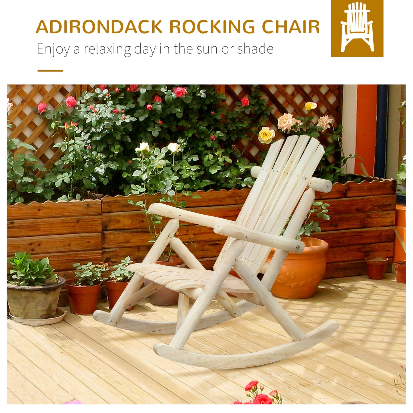 Outsunny 2-częściowy fotel Adirondack z drewna cedrowego, ergonomiczny fotel bujany, ganek, ogród, bujany, tradycyjny - Burlywood