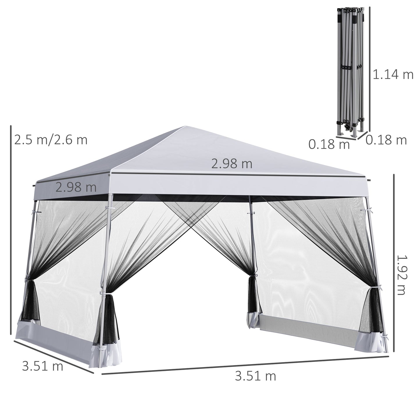 Outsunny Outdoor Garden Pop-up Gazebo Canopy Tent Sun Shade Event Shelter Folding with Adjustable Height, Mesh Screen Side Walls 3.5 M _ 3.5 M Base / 3 M _ 3 M Top, White