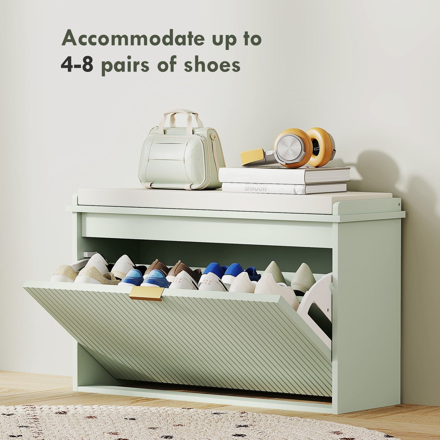 HOMCOM Elegant Eight Shoe Bench, with Top Seat - Green