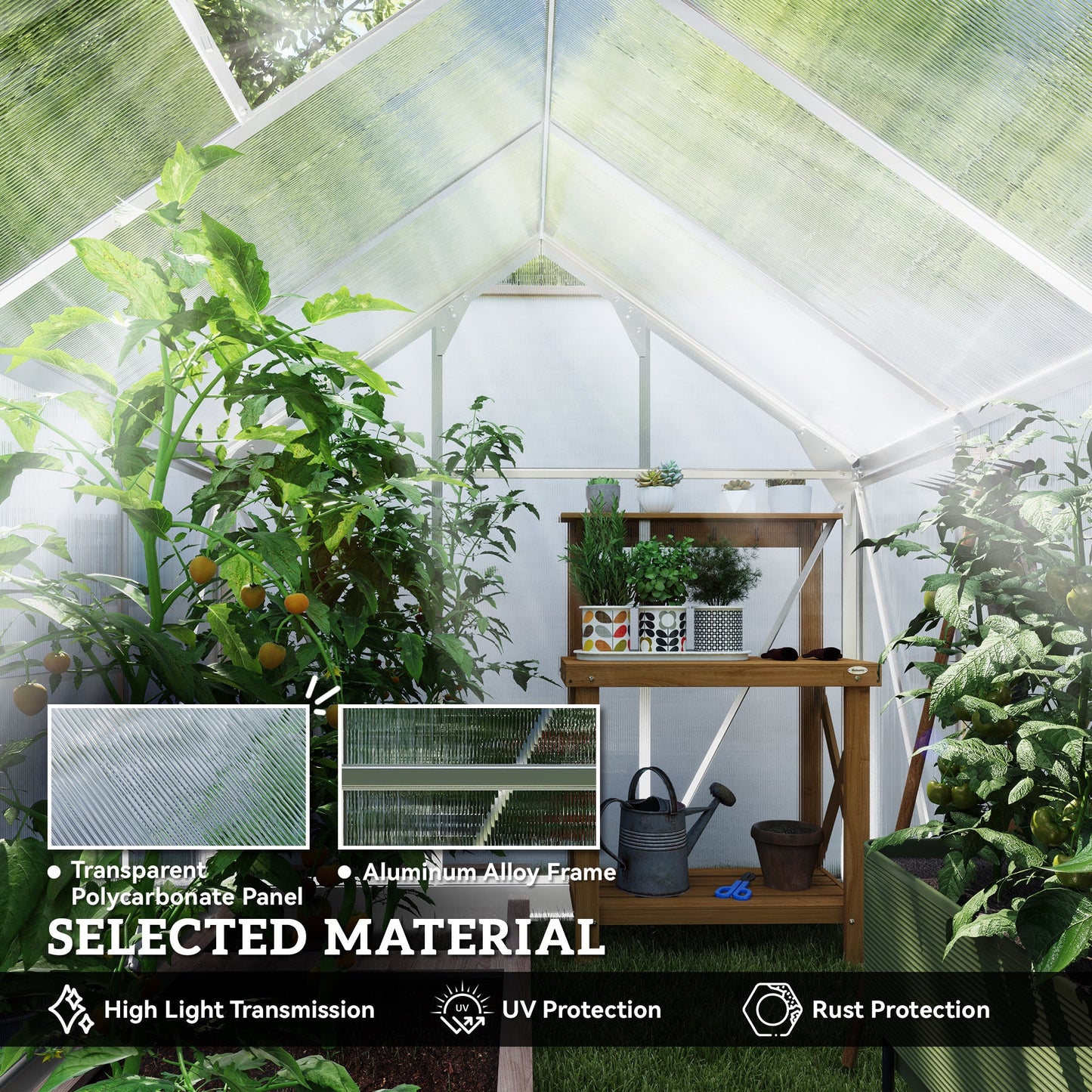 Outsunny 6 x 8ft Walk-In Greenhouse, with Sliding Door - Clear