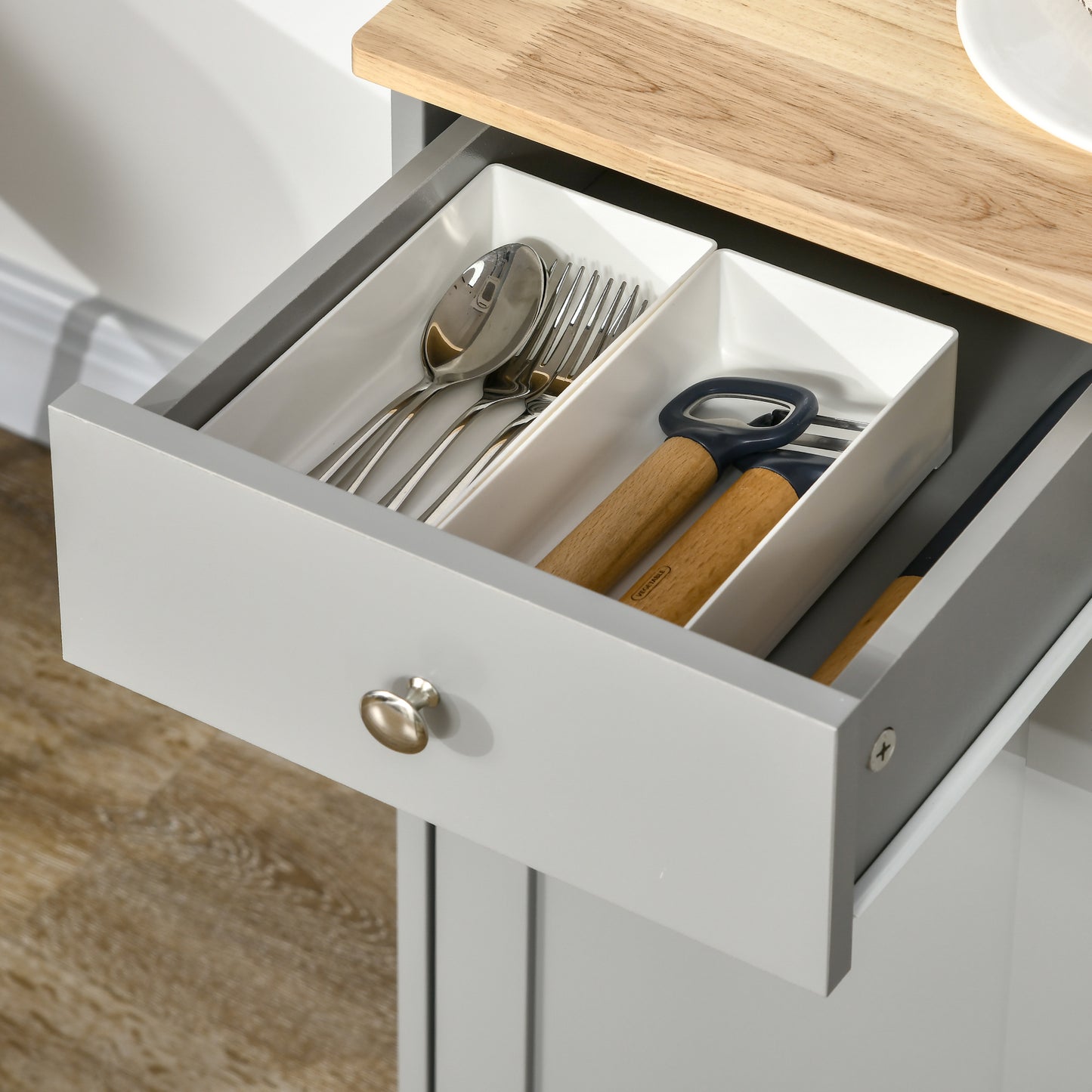 HOMCOM Sideboard with Rubberwood Top and Adjustable Shelves for Dining Room, Kitchen - Grey