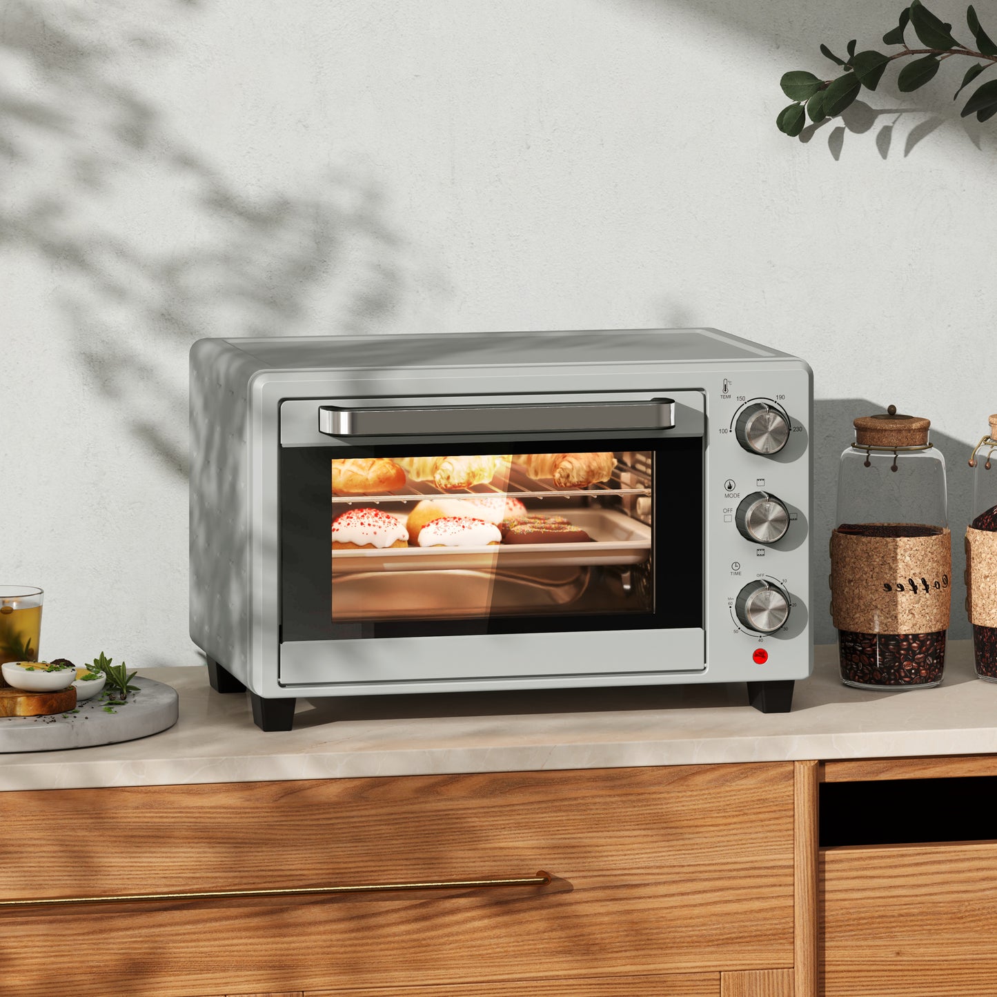 HOMCOM 21L Mini Piekarnik Blatowy, 100°C-230°C Regulowana Temperatura - Srebrny Tone