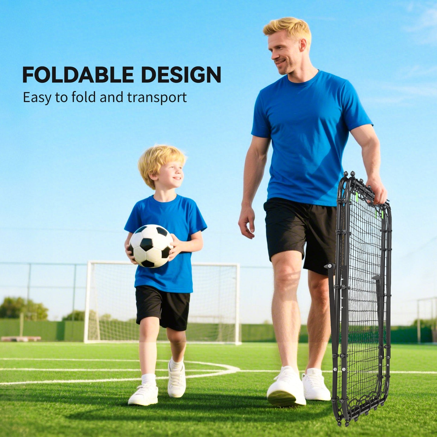 HOMCOM Double Sided Football Rebounder Net, Football Rebound Goal with Five Adjustable Angles, Black