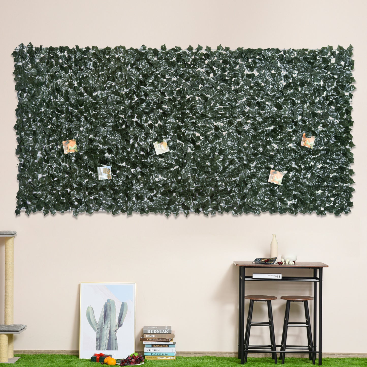 Outsunny 2-częściowy sztuczny żywopłot z liści Panel ogrodzenia prywatności do ogrodu, na zewnątrz, dekoracja wewnętrzna, ciemnozielony, 3M x 1,5M