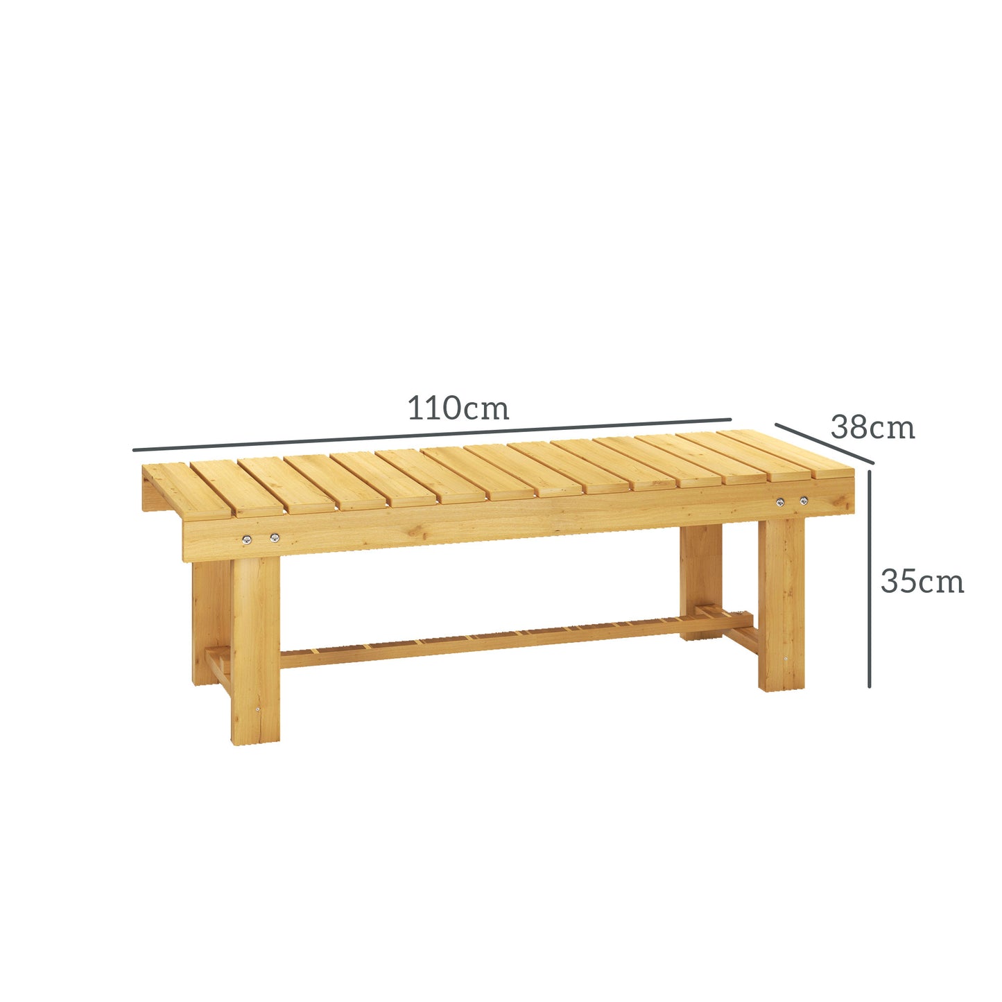 Outsunny 1-częściowa 2-osobowa ławka ogrodowa do użytku na zewnątrz i wewnątrz, drewniana, jodła, patio, 110 dł. x 38 szer. x 35 wys. cm, naturalna