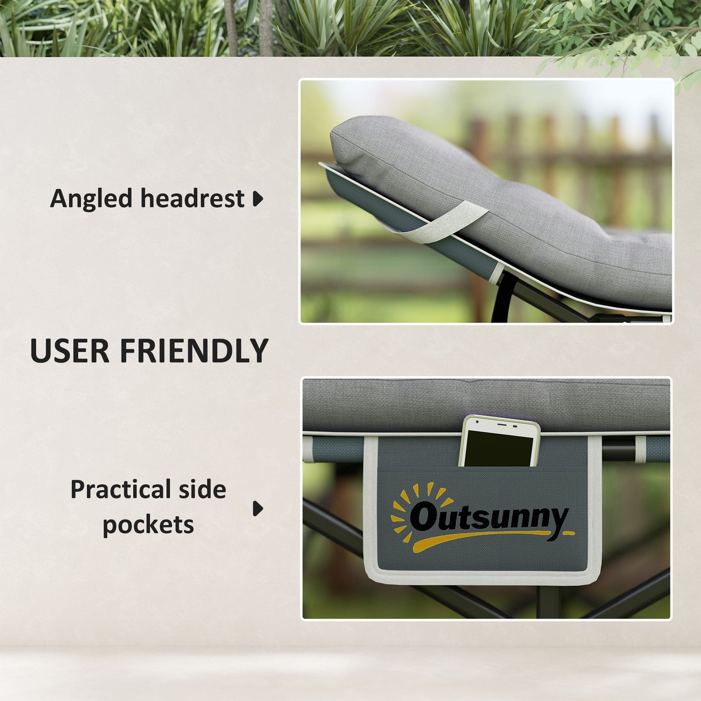 Outsunny 68cm Wide Folding Bed, Camping Cot for Adults with Mattress, Carry Bag, Storage Pocket, Max Load 150kg, Light Grey