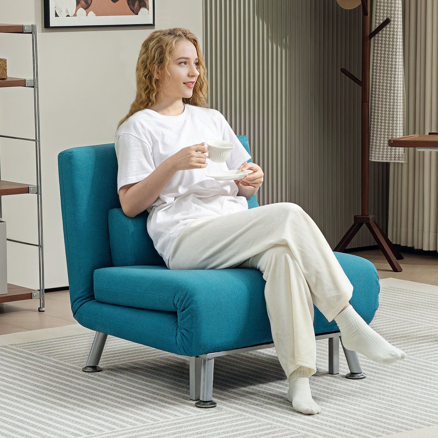 Fotel rozkładany HOMCOM Single Linen-Feel - ciemnoniebieski