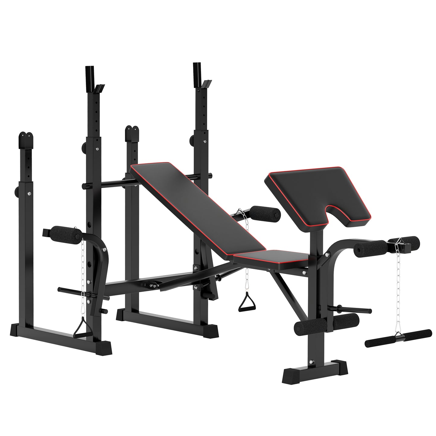 SPORTNOW Folding Weight Bench with Two Barbell Racks, Leg Curl Machine, Preacher Curl Bench, Black