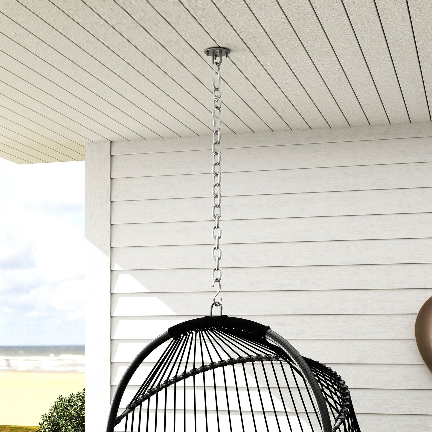 Outsunny Hanging Egg Chair Outdoor Indoor Rattan Swing Chair with Installation Kit, Foldable Garden Hanging Seat with Thickened Cushion, Headrest, Dark Grey