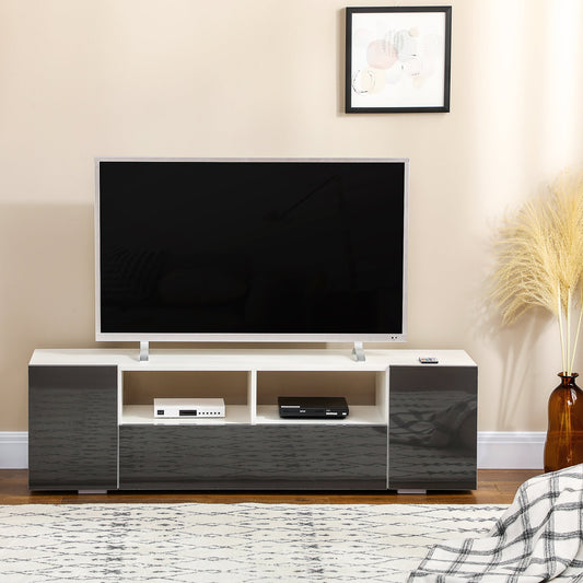 HOMCOM 16 LED Light TV Stand, with Storage - High Gloss Grey