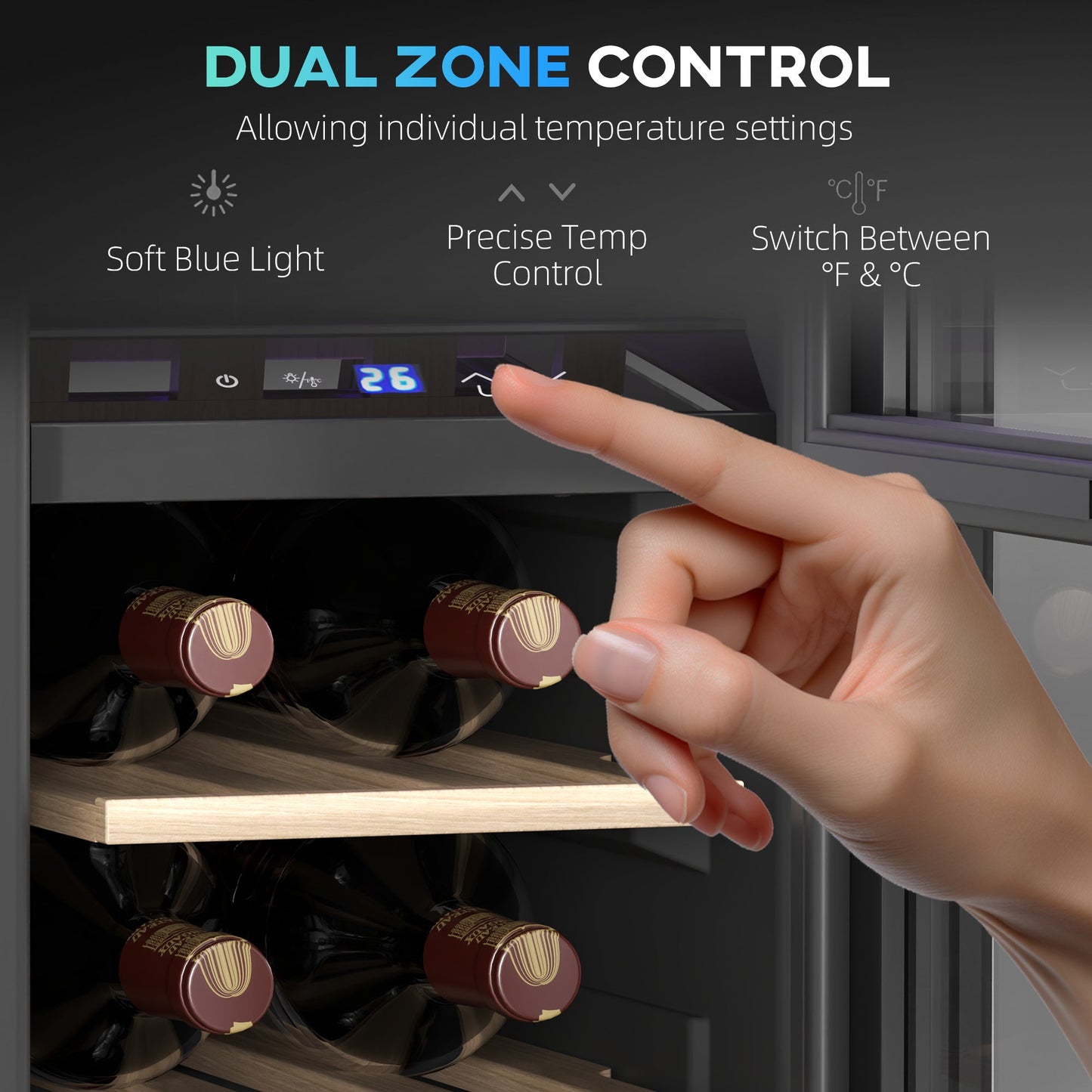 HOMCOM 16-butelkowa lodówka na wino Dual Zone 5-18√¢‚Äû∆í - czarna