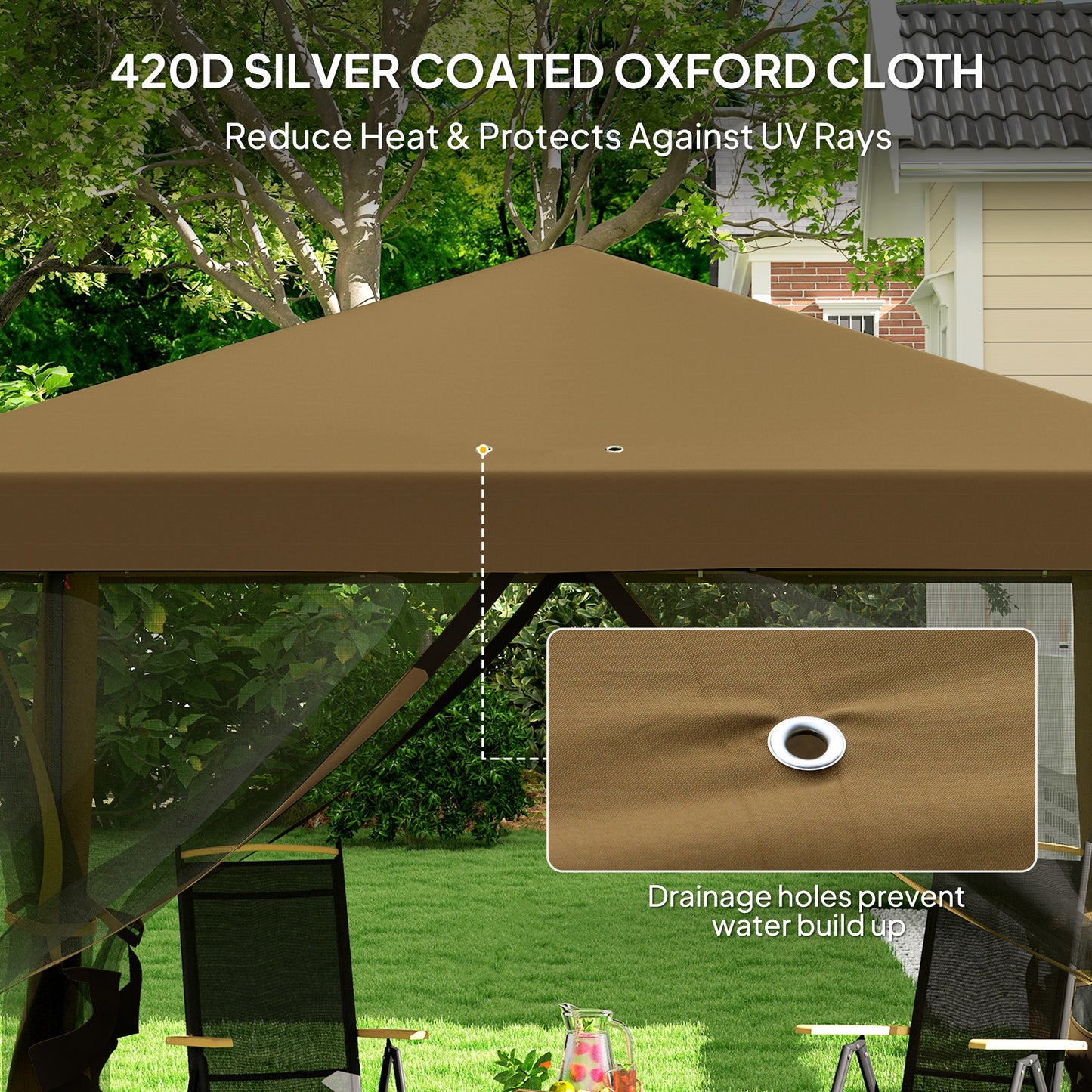 Outsunny 3 x 3Â m Pop Up Gazebo, 420D Garden Tent Canopy with Removable Mesh Sidewall Netting, Carry Bag for Garden Patio Outdoor, Khaki