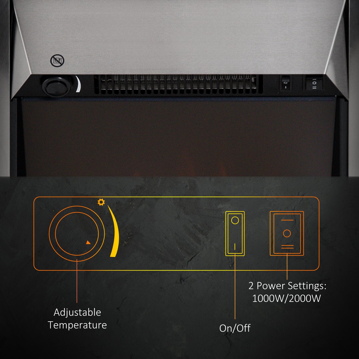 HOMCOM 2KW Stainless Steel Electric Fireplace Pebble Burning Effect Heater Fire Flame Indoor Stove LED Lighting