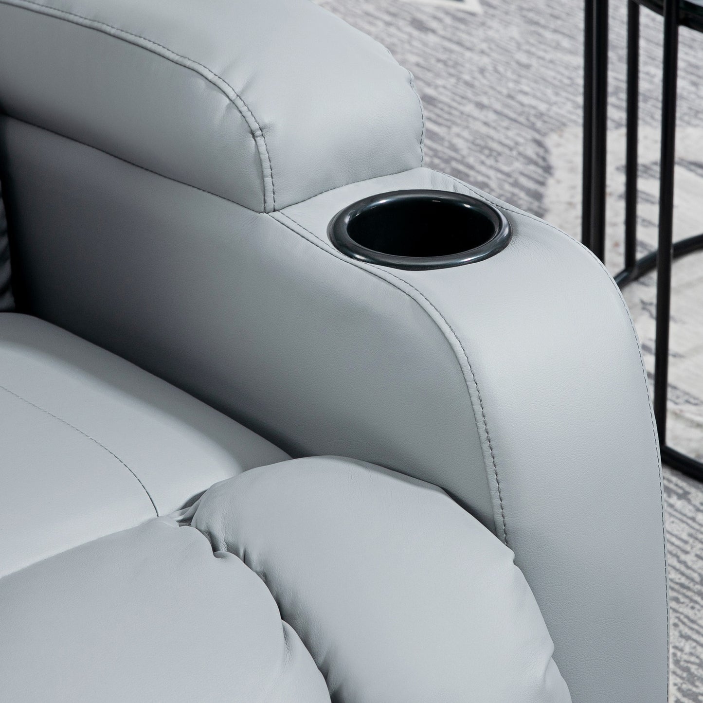 HOMCOM Massage Recliner Chair with 8 Vibration & Heat, PU Leather Recliner Armchair with Cup Holders and Side Pockets, Manual Reclining Chair with Remote, 360° Swivel, Rocking, Light Grey