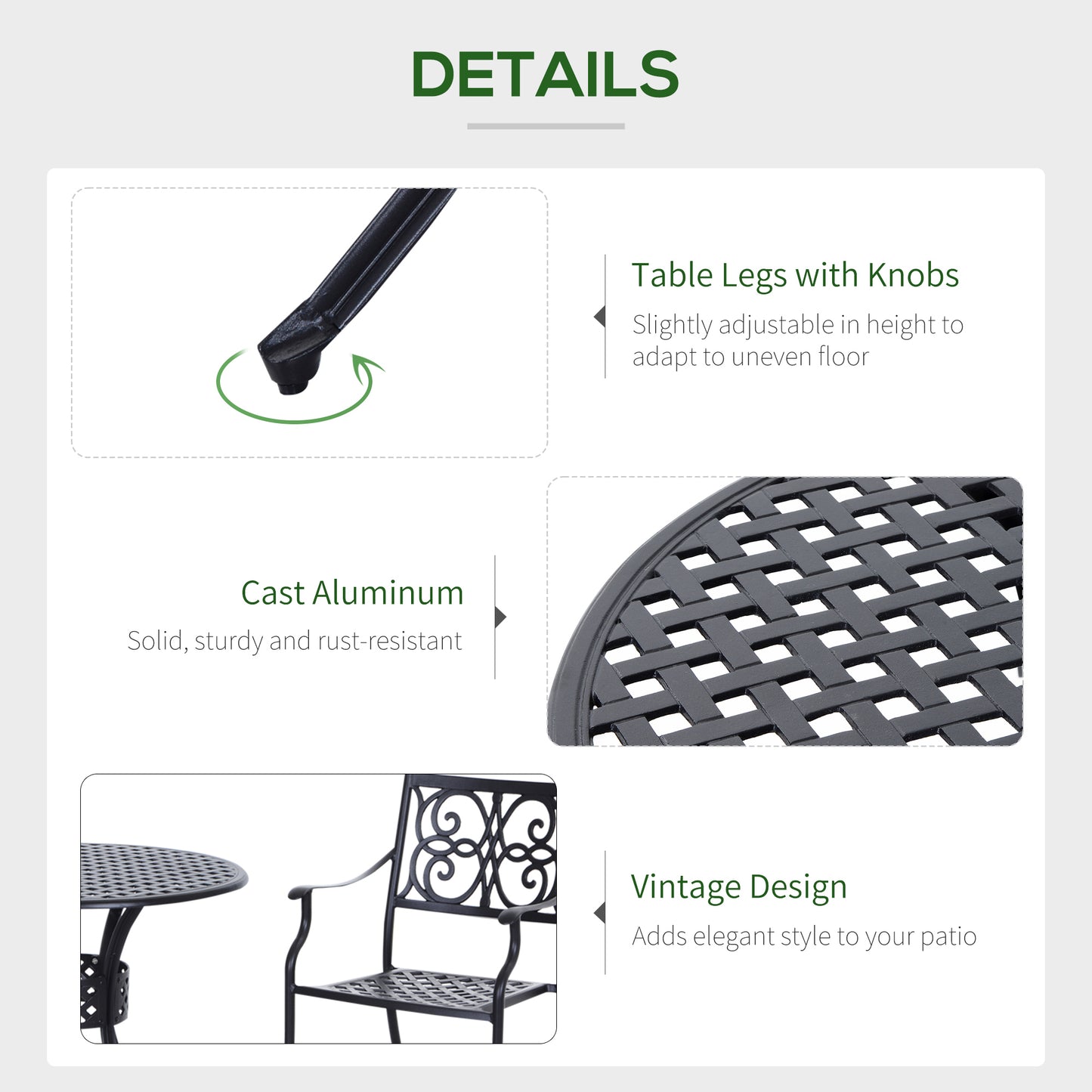 Outsunny 85cm okrągły stół ogrodowy z otworem na parasol, aluminiowy motyw kratki, stół jadalny na zewnątrz do ogrodu na patio, czarny