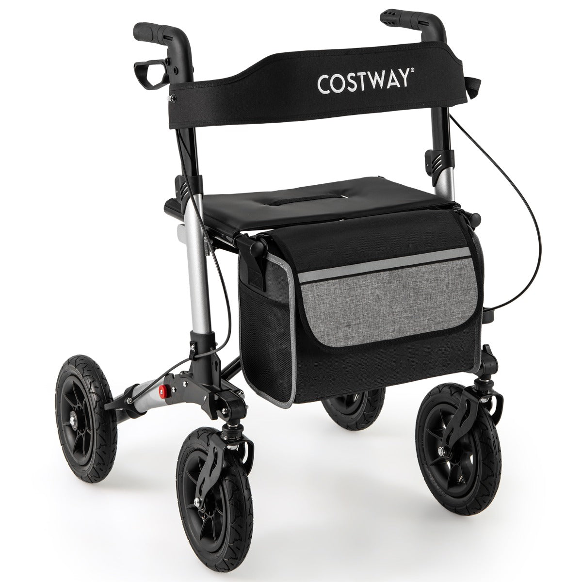 Walker for Seniors with Seat Folding Rollator Walker with Pneumatic Tires-Silver