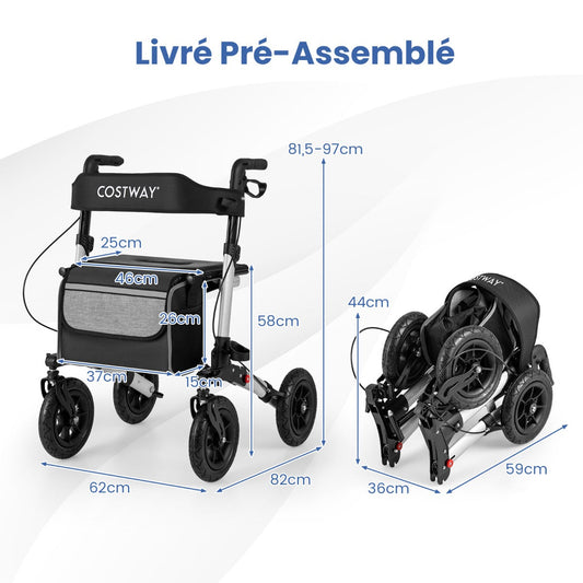 Walker for Seniors with Seat Folding Rollator Walker with Pneumatic Tires-Silver