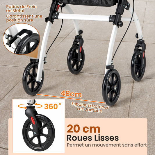 Rollator Walkers Lightweight Foldable Rolling Walker with Tray for Seniors-White