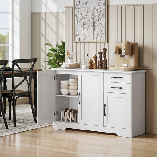 HOMCOM Sideboard with 2 Drawers Modern Storage Cabinet, Kitchen Cupboard with Adjustable Shelf and 3 Doors White