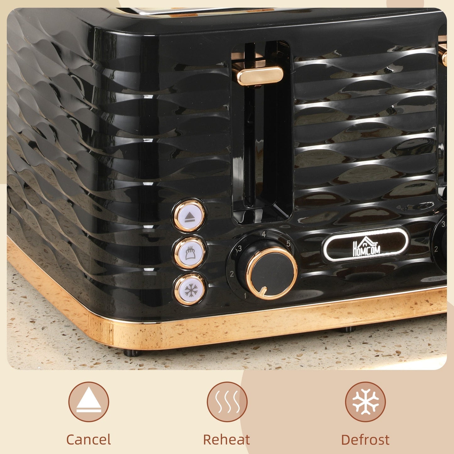 HOMCOM Four-Slice Rippled Toaster - Black
