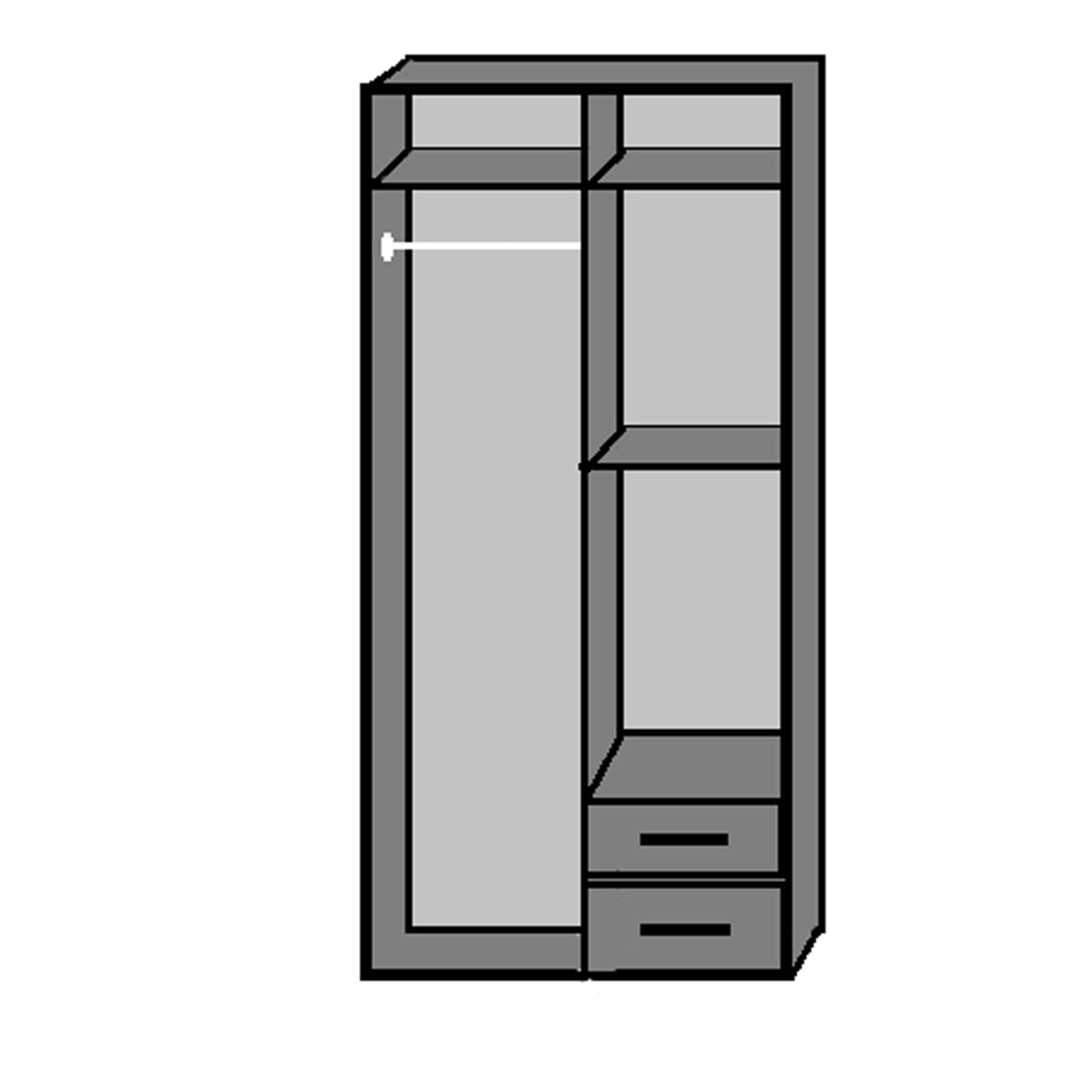 GEMA 2 Door 2 Drawer Mirrored Wardrobe Oak and White Gloss 90cm