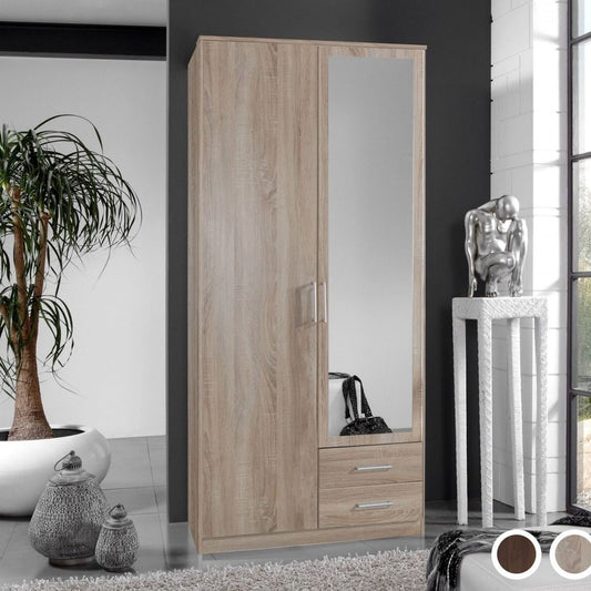 Wardrobe - OKHRA 2 Door 2 Drawer Wardrobe Oak 90cm