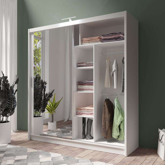 White Full Mirrored Sliding Door Wardrobe 203cm – ALDRIDGE