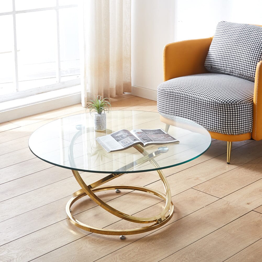 Tempered Glass Top Round Coffee Table for Living Room