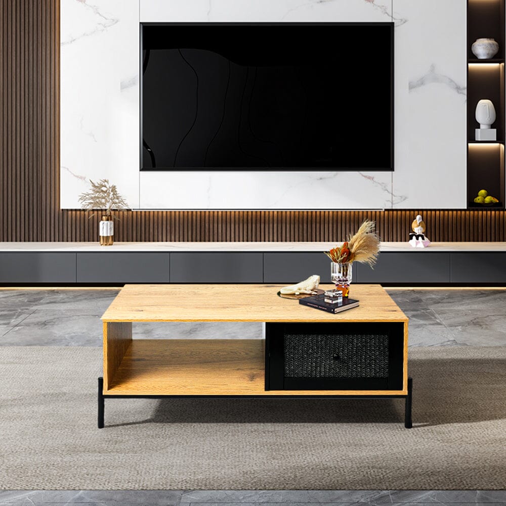 Rattan Coffee Table with Storage for Living Room