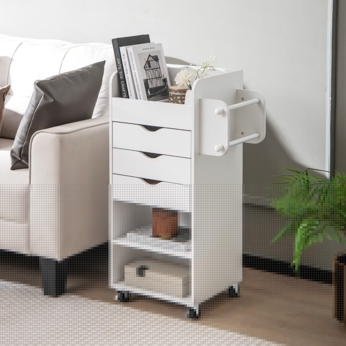 Utility Trolley with Open Shelves and 3 Drawers-White