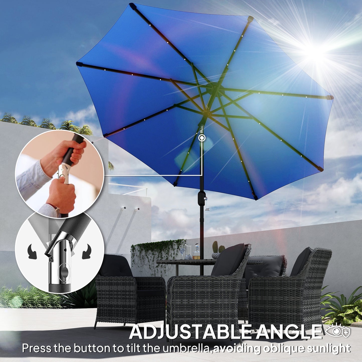 Outsunny 2,7m Parasolka LED Light Parasol - Niebieski