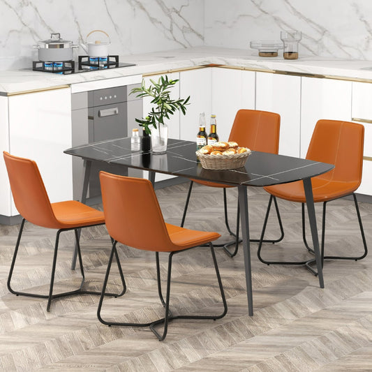 Dining Chair Set of 4 with Metal Legs and Vintage Stitching-Brown