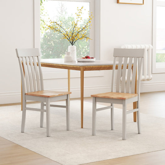 Dining Chairs Set of 2 with Hollowed Backrests and Rubber Wood Seats-All White