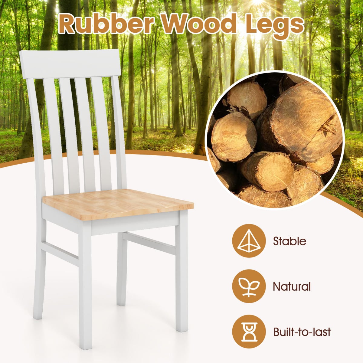 Dining Chairs Set of 2 with Hollowed Backrests and Rubber Wood Seats-All White