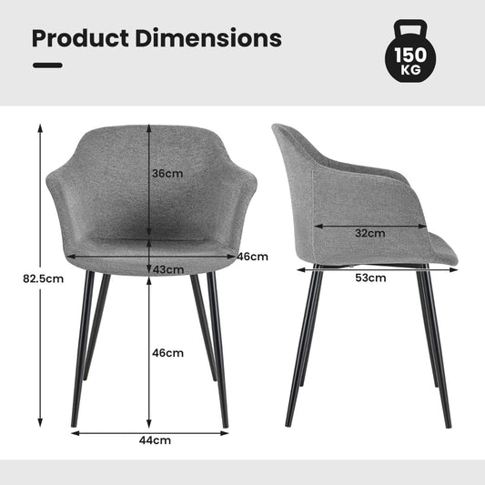 Dining Chairs Set of 4 with Ergonomic Backrest Design and Wide Armrest-Grey