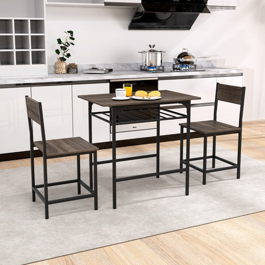 Dining Table Set for 2 with Metal Frame and Storage Rack-Grey