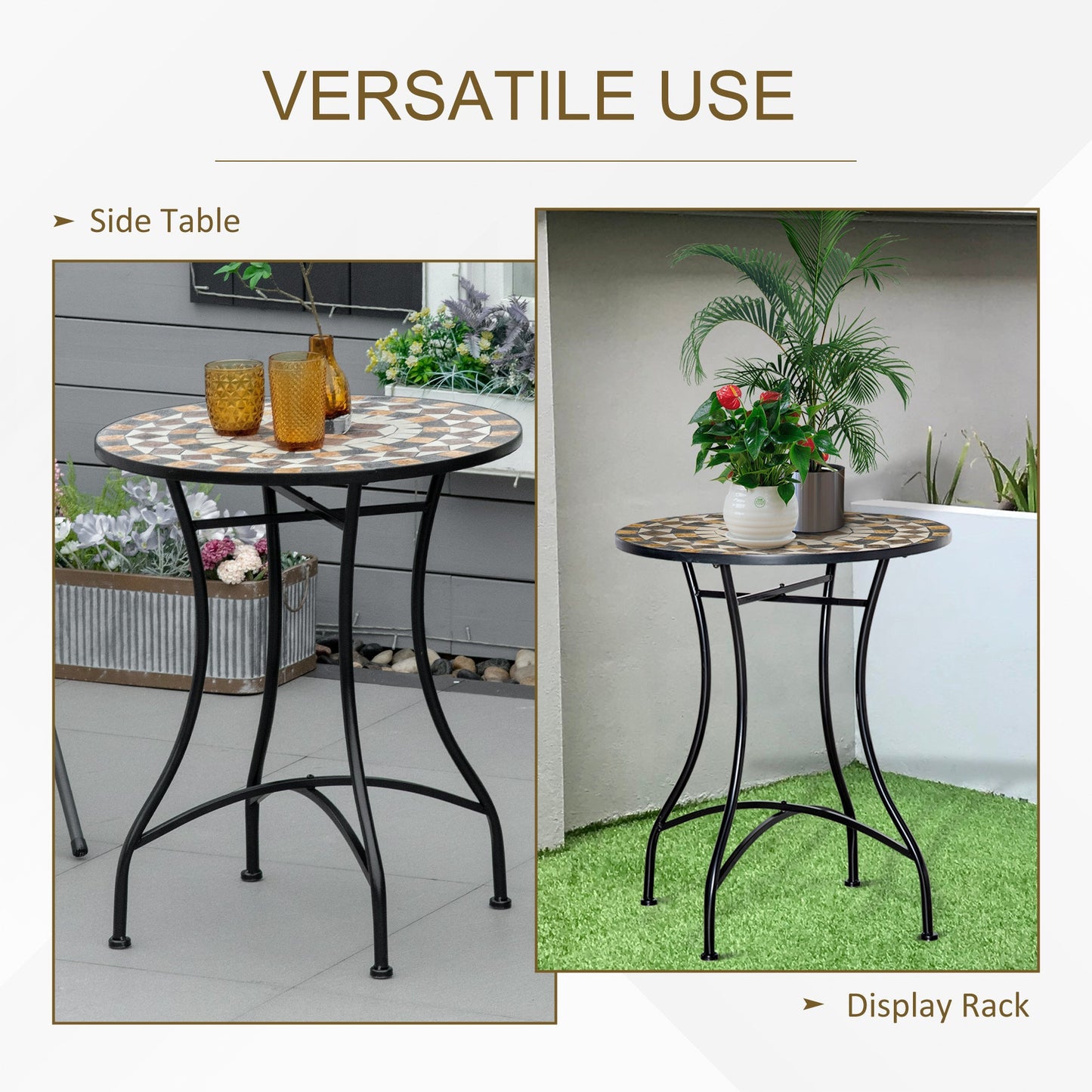 Outsunny Φ60cm Mosaic Outdoor Patio Table - Grey